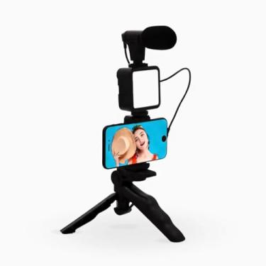 Imagem de Tripé Suporte De Celular Com Iluminação De Led Microfone Condensador P2 Com Controle Sem Fio Tripod Estabilizador Gravação Compatível Com Câmera Profissional PREMIUM SYANG