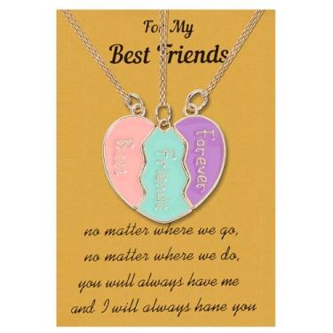 Imagem de KORATER Colar de amizade para mulheres, melhores amigas, 3 peças, conjunto de pingente de coração, joias interligadas, presentes de aniversário, colares divididos em 3 formas