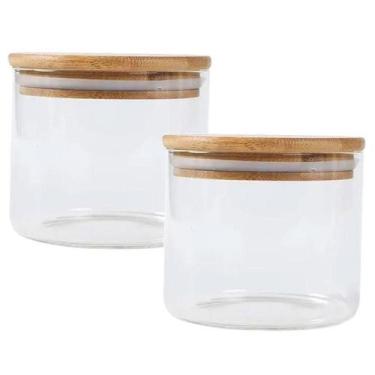 Imagem de Kit 2 Pote Hermético Com Tampa De Bambu 250 Ml Vidro - Livon