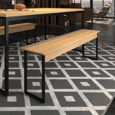 Imagem de Banco Estilo Industrial 130cm Madeira e Metal Preto Sala Varanda Multi