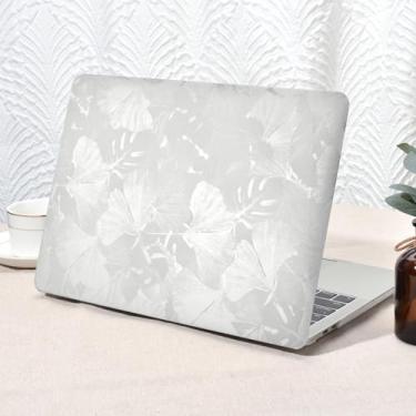 Imagem de Seorsok Compatível com MacBook Air 13 polegadas 2022 2021 2020 2019 2018 versão A1932 A2179 M1 A2337 Touch ID, elegante folhas de ginkgo e capa rígida de couro com capa de teclado, prata