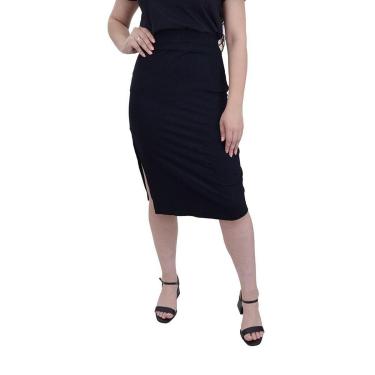 Imagem de Saia Feminina Hirlogs Midi Canelada Fenda Preta - 2735-Feminino