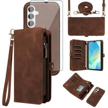 Imagem de Asuwish Capa de celular para Samsung Galaxy A16/A26 5G carteira com zíper destacável com protetor de tela de vidro temperado alça transversal flip porta-cartão A 16 26 16A 26A 4G SM-A166U mulheres