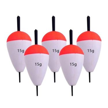 Imagem de menolana 5 peças de bóias de pesca Bobbers EVA oval vermelho branco cor brilhante alta flutuabilidade espuma bóias conjunto para pompano pesca de longo, 15g