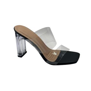 Imagem de Tamanco Feminina nude Salto Alto Grosso Transparente Acrílico | Bico Quadrado Elegante (Preto, BR, Adulto, Numérico, 40)