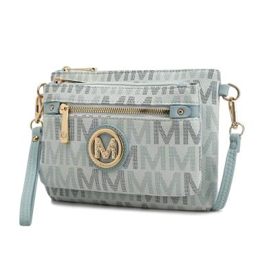 Imagem de Bolsa tiracolo MKF 2 em 1 para mulheres, bolsa carteiro feminina de couro sintético pequena - alça ajustável, Macren azul claro