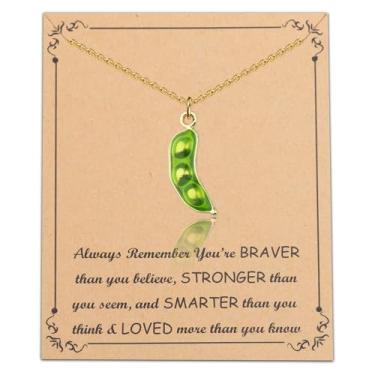 Imagem de FUSTMW Colar de ervilha verde três ervilhas em uma vagem, joia Peapod, pingente de ervilha, ervilhas, presente, Small, Sem Pedra Preciosa