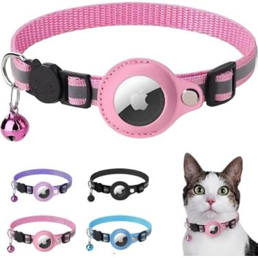 Imagem de Coleira Cachorro Gato Reflexiva Ajustavel com Case Capa Rastreador GPS Airtag (Rosa)