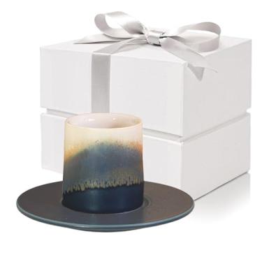 Imagem de JD Conjunto de 2 canecas de cerâmica, xícaras e pires, mini canecas de cerâmica de 60 ml para casa e escritório, canecas para café e chá, lava-louças e micro-ondas (bule)