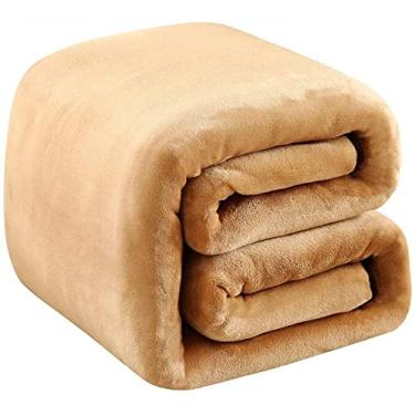 Imagem de Cobertores de lã da Richave tamanho Queen para todas as estações 350GSM – Alça premium leve antiestática para cama Tecido escovado extra macio quente sofá manta térmica, Camel, Queen (90-Inch-by-90-Inch)