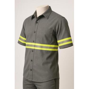 Imagem de Camisa Brim Profissional Faixa Refletiva Manga Curta Botão - Fiber Rac