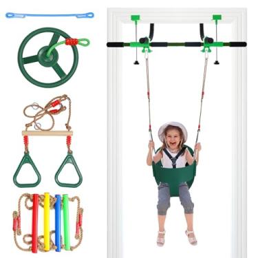 Imagem de Balanço de porta para crianças e barra de puxar de porta para adultos - balanço infantil interno com 4 peças de acessórios - academia multifuncional para academia e diversão em família (verde escuro)