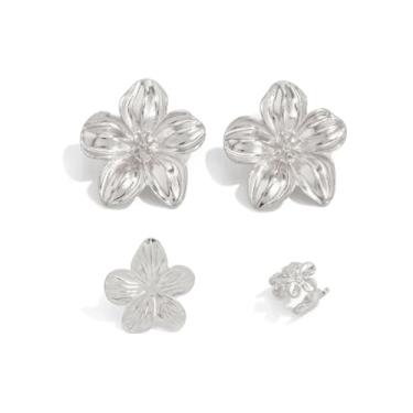 Imagem de Conjunto de 3 peças de brincos de flor de ouro para mulheres, brincos de flor de vento, estrela-do-mar, personalizado, estilo oceano, fivela de orelha, clipe de orelhas de elfo, joias de praia de