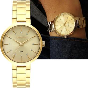 Imagem de Relógio Orient Feminino Dourado Prova dÁgua Original Com Strass FGSS01