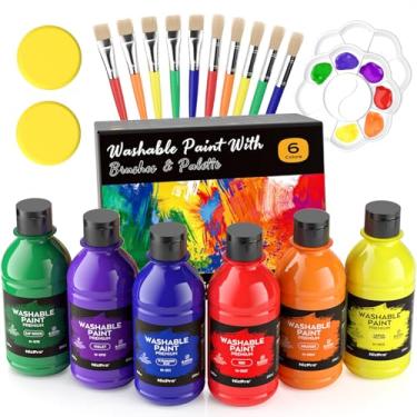 Imagem de Nicpro Conjunto de 20 tintas laváveis, 6 cores de tinta de dedo grande para crianças 238 g/250 ml, tinta têmpera infantil não tóxica com pincéis, paletas e esponja para crianças na pré-escola