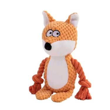 Imagem de Brinquedo para Pets Pelúcia Corda Trançada Personagens Divertidos: Burro Sorridente, Pato Curioso, Rena Dengosa, Raposa Esperta, Urso Desconfiado e Macaco Travesso (Raposa)