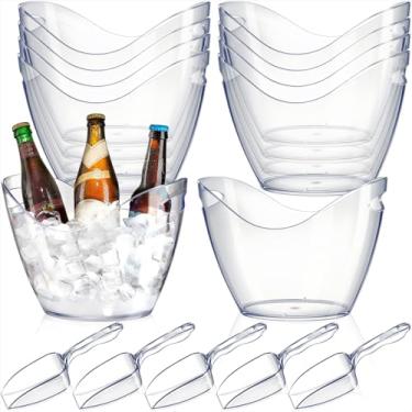 Imagem de Balde de gelo transparente de plástico com colheres de gelo acrílico transparente para banheira de gelo balde de vinho de plástico para festa refrigerador de bebidas balde de gelo para vinho champanhe ou cerveja (24 peças, 4 litros)