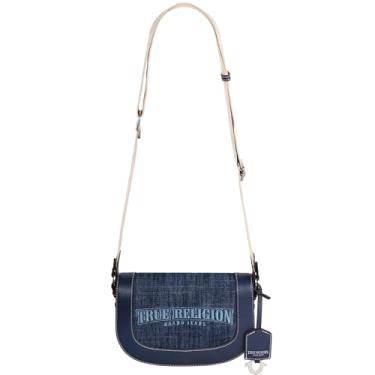 Imagem de True Religion Bolsa de ombro feminina com logotipo jeans escuro