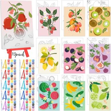 Imagem de Blosssound 10 conjuntos de pintura em tela pré-impressa pré-desenhada com kits de cavalete 12,7 cm x 18 cm painéis de pintura de contorno para iniciantes, projetos de artesanato DIY, lembrancinhas de