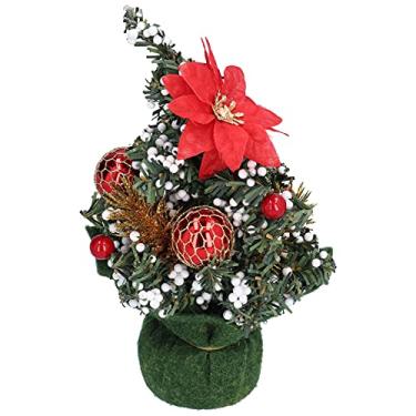 Imagem de Mini decoração de árvore de natal artificial de mesa, decoração de enfeites de árvore de natal, 7,9 polegadas de altura para sua casa ou escritório (vermelho (tecido não tecido))