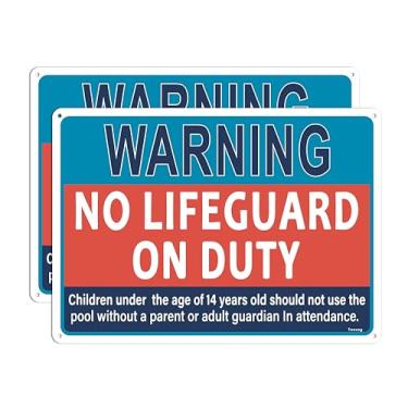 Imagem de Pacote com 2 avisos – Sem placa Lifeguard On Duty, crianças menores de 14 anos não devem usar piscina sem comparecimento de adultos, alumínio livre de ferrugem, 35,5 x 25,4 cm, fácil de instalar