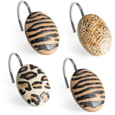 Imagem de Zahari Home Conjunto de ganchos de chuveiro Gazelle - Anéis de cortina à prova de ferrugem com design exclusivo - 12 ganchos de resina para personalizar seu espaço de chuveiro