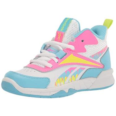 Imagem de Reebok Tênis de basquete masculino More Buckets, Branco/azul digital/rosa atômico, 12 Little Kid
