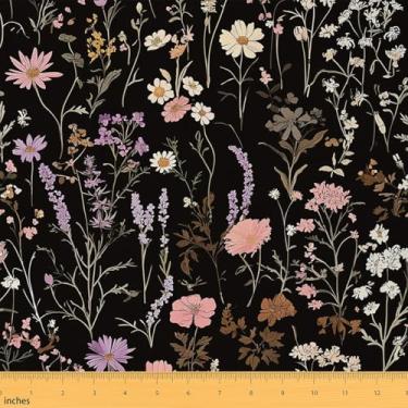 Imagem de Erosebridal Tecido rosa e preto de flores silvestres da The Yard Tecido de estofamento floral silvestre flores silvestres tecidos decorativos vintage botânico floral DIY arte, 10 jardas