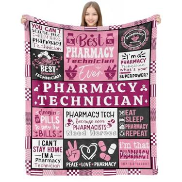 Imagem de LONQELI Cobertor de presentes para técnicos de farmácia 152 cm x 127 cm, ideias de presentes de farmácia e formatura para farmacêutico, manta engraçada de farmacêutica para mulheres, colegas de