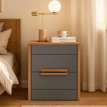 Imagem de Mesa De Cabeceira Dhara Com 2 Gavetas Mesinha De Apoio Moval, Freijó/C