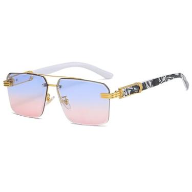 Imagem de Bsreyeop Óculos de sol aviador quadrados para mulheres e homens, meia armação, vintage, corte diamante, lentes clássicas gradientes, Armação padrão de mármore/lente rosa cinza E5, MM