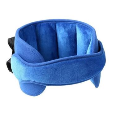 Imagem de Apoio Faixa Ajustavel Para Cabeca Almofada Protecao Infantil Viagem Passeio Dia A Dia Carro Bebe Pescoco Azul