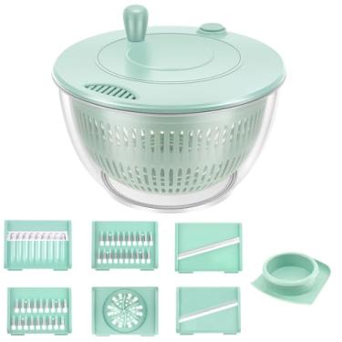 Imagem de XYDHQS Cortador de salada, giratório de alface com 6 lâminas, tigela multifuncional de lavagem de vegetais e frutas, secador de alface eficiente para preparação de saladas, lavagem de alimentos