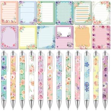 Imagem de Dispowreath 24 peças de notas adesivas florais com canetas, bloco, autoadesivo, caneta esferográfica de tinta preta, escritório, escola, estudantes, professores, presentes