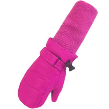 Imagem de MAGARROW Luvas infantis para inverno quente inverno neve esqui à prova de vento (rosa choque - punho longo, 8-10 anos)