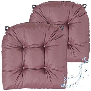 Imagem de zen shi fu Almofadas para cadeira de exterior, conjunto de 2 espuma grossa à prova d'água com alças ajustáveis, à prova de desbotamento resistente ao sol para cadeira de pátio de vime (castanho, 48 x