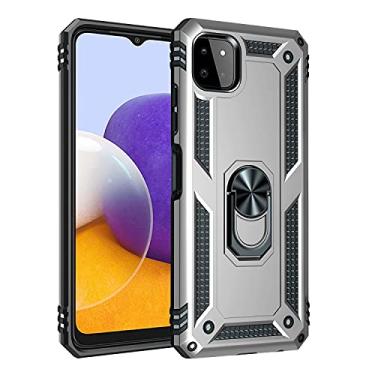 Imagem de SORAKA Capa para Samsung Galaxy A22 5G com suporte de anel capa armadura para Samsung Galaxy A22 5G capa traseira de policarbonato macio com placa de metal para suporte magnético de telefone carro