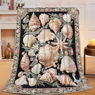 Imagem de Citari Cobertor de praia com concha de mar, decoração de conchas, presentes para meninas, meninos, superquente, macio, macio, de flanela de lã, cobertor de cama para sofá de inverno para crianças