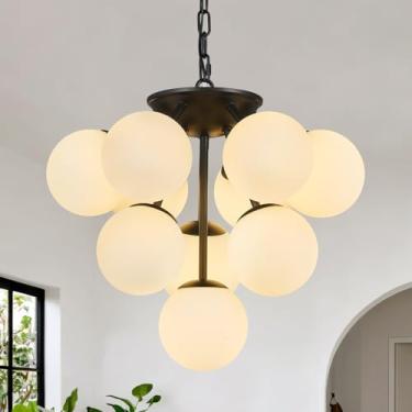 Imagem de LBSQJ 10 Luzes Globo Pendente Luz Meados do Século Moderno Lustre Sputnik Preto Sala de Jantar Luzes Pendentes para Cozinha Ilha Sala de Estar Quarto Escadaria