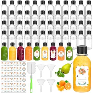 Imagem de LemonRoad 50 garrafas de suco de plástico pequenas de 150 ml com tampa, mini jarra reutilizável transparente com escala de tampa e etiqueta para vitaminas líquidas de gengibre, bebida, leite, cerveja