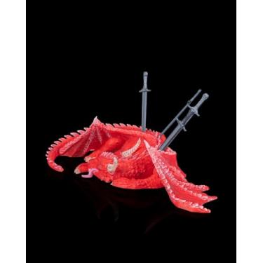 Imagem de Marcador de Livro Dragão 3D, Vermelho, PLA Biodegradável, Design Fantasia Medieval com Espadas, Peça Artesanal Decorativa para Leitores