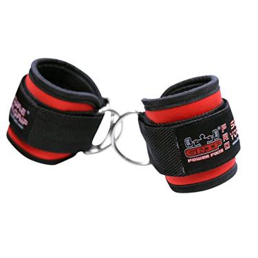 Imagem de Grip Power Pads Par vermelho de tiras de tornozelo para máquinas de cabos, anel em D duplo, punhos premium de neoprene ajustáveis para melhorar as pernas, abdômen e glúteos para homens e mulheres