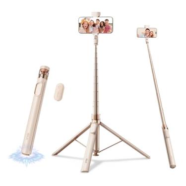 Imagem de SEAJIC Tripé automático de telefone de 167 cm com controle remoto, tripé de celular para gravação de vídeo de iPhone e transmissão ao vivo, tripé ajustável para criadores de conteúdo, vloggers