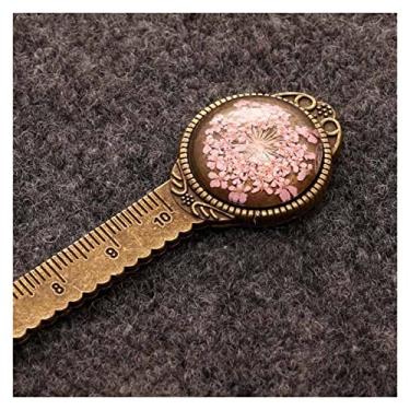 Imagem de SUNESA Marcador de página 1 peça marcador de página criativo retrô bronze redondo 10 cm régua vintage metal colorido flor vidro pedras preciosas como marcador de página de livro marcador de página de