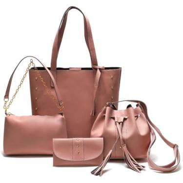Imagem de Kit com 4 Bolsas Femininas – Bolsa Grande, Bolsa Saco, Bolsa Baú e Nécessaire | Conjunto Moderno, Espaçoso e Elegante para o Dia a Dia (ROSE)