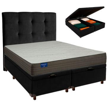 Imagem de Cama Box Bau + Colchão Queen D33 Orthotech Inducol + Cabeceira Estofada