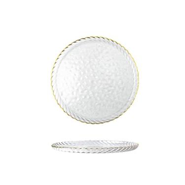 Imagem de Prato de serviço, pratos de jantar, vidro transparente, borda dourada, prato de jantar, estilo europeu, padrão de olho de martelo, prato de lanche ocidental, pratos redondos para uso doméstico