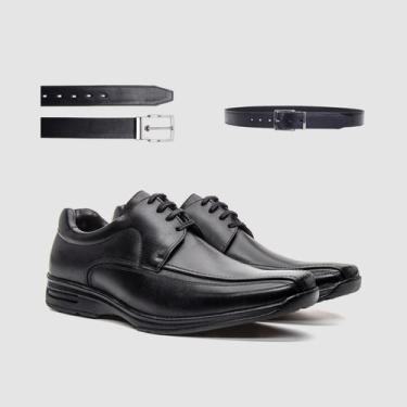 Imagem de Kit Sapato Social Preto Masculino Com Cinto Conforto Resistencia Sofis