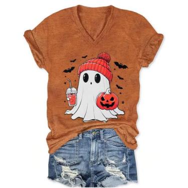 Imagem de Camisa Buynaw Halloween Ghost Graphic com decote em V marrom GG