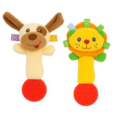 Imagem de Mordedor Chocalho de Pelúcia com Cabo para Bebês +6m – Toque Suave Estímulo Sensorial Auditivo e Visual (Ursinho Amarelo)